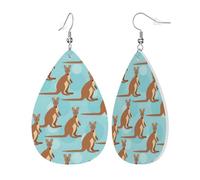 Womens Funny for Kangaroo Zoo Print Leather Earrings Teardrop Dangle Earrings Jewelry Outfits Accessories