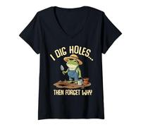 Women's Funny Forgetful Frog Gardener I Dig Holes Then Forget Why V-Neck T-Shirt