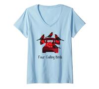 Womens Funny Four Calling Birds Funny Twelve Days of Christmas V-Neck T-Shirt