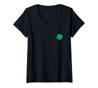 Women's Funny Four Leaf Clover Irish Shamrock St.Patricks Day Green V-Neck T-Shirt