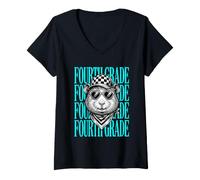 Women's Funny Fourth Grade Teacher Guinea Pig Back to School Student V-Neck T-Shirt