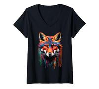 Womens Funny Fox Animal Lover Graphic Art Cute Foxes Abstract Art V-Neck T-Shirt