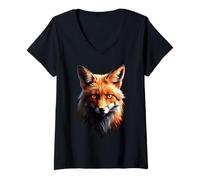 Womens Funny Fox Animal Lover Graphic Art Cute Foxes Abstract Art V-Neck T-Shirt