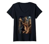 Womens Funny Fox Selfie with Scarecrows Spooky Halloween Animal V-Neck T-Shirt