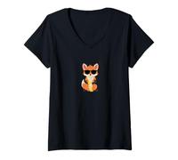Womens Funny Fox Wearing Sunglasses Playing Trumpet V-Neck T-Shirt