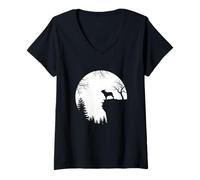 Womens Funny French Bulldog and Moon Halloween Dog Lover Costume V-Neck T-Shirt