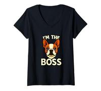 Womens Funny French Bulldog I'm The Boss Graphic Design V-Neck T-Shirt