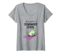 Womens Funny Frog Downward Spiral Yoga Pose V-Neck T-Shirt