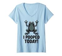 Women's Funny Frog I Pooped Today Sarcastic Toad Graphic V-Neck T-Shirt