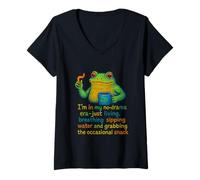Womens Funny Frog in no-Drama era - Colorful Pastel chill Quote V-Neck T-Shirt