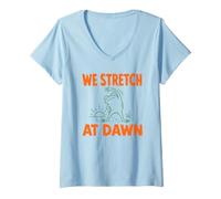 Women's Funny Frog Morning We Stretch At Dawn Sunrise Wellness Humor V-Neck T-Shirt