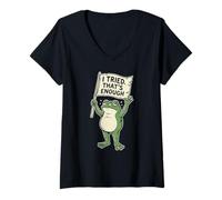 Women's Funny Frog Quitting Meme Sarcastic I Tried That's Enough V-Neck T-Shirt