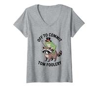 Womens Funny Frog & Racoon Off to Commit Tom Foolery 02 V-Neck T-Shirt