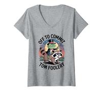 Womens Funny Frog & Racoon Off to Commit Tom Foolery 03 V-Neck T-Shirt
