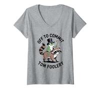 Womens Funny Frog & Racoon Off to Commit Tom Foolery V-Neck T-Shirt