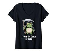 Womens Funny Frog Reaper Meme ’TWAS The Carbs M Lord V-Neck T-Shirt