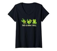 Womens Funny Frog This Is How I Roll Animal Lover Boys Girls Kids V-Neck T-Shirt