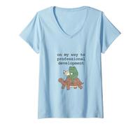 Women's Funny Frog Turtle On My Way to Professional Development V-Neck T-Shirt