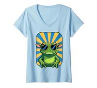 Women's Funny Frog Wearing Sunglasses Animal Jokes V-Neck T-Shirt