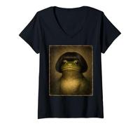 Women's Funny Frog with A Bob Toad Retro Vintage Meme V-Neck T-Shirt