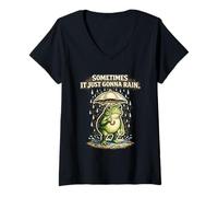 Women's Funny Frog with Umbrella Sometimes It Just Gonna Rain V-Neck T-Shirt
