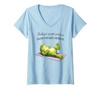 Women's Funny Frog Yoga Downward Spiral Pose Humor V-Neck T-Shirt