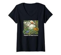 Women's Funny Frogs Friends in High Places V-Neck T-Shirt