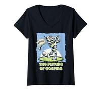 Women's Funny Future Humanoid Robot AI Golf Whiff Retro Comic Art V-Neck T-Shirt