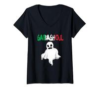 Womens Funny Gabaghoul Gabagool Italian Flag Halloween Ghost V-Neck T-Shirt