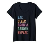 Womens Funny Gamer Eat Sleep Grow A Garden Repeat Vintage V-Neck T-Shirt