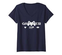 Womens Funny Gamer Title Video Gaming controller teen warrior V-Neck T-Shirt