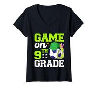 Womens Funny Games On Ninth Grade Soccer First Day Of School V-Neck T-Shirt