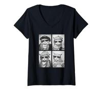 Womens Funny Gangster Cats Hip Hop Rap Music Urban Cool Animals V-Neck T-Shirt