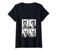 Womens Funny Gangster Llamas Hip Hop Rap Street Urban Animals Meme V-Neck T-Shirt