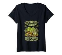 Women's Funny Garden Addict Thinking About Plants Gardening Design V-Neck T-Shirt