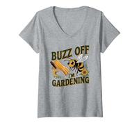 Womens Funny Gardener Antisocial Bee Humor Buzz Off I'm Gardening V-Neck T-Shirt