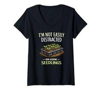 Women's Funny Gardening Design Gardeners Watching Seedlings Grow V-Neck T-Shirt