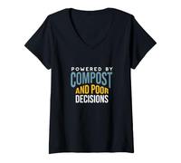 Women's Funny Gardening Powered by Compost and Bad Decisions V-Neck T-Shirt