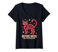 Womens Funny Gatos Before Vatos Cat Lover Spanglish Humor Saying V-Neck T-Shirt