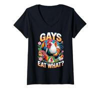 Womens Funny Gays Eat What - Cock Chicken LGBT Humor Gay Men Women V-Neck T-Shirt