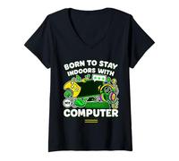 Womens Funny Geek Quote - Born to Stay Indoors with My Computer V-Neck T-Shirt