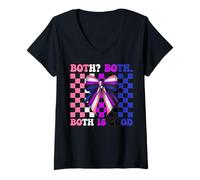 Womens Funny Genderfluid Gender Fluid Pride Flag Both. Both Is Good V-Neck T-Shirt