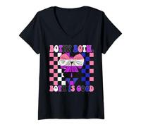 Womens Funny Genderfluid Gender Fluid Pride Flag Both. Both Is Good V-Neck T-Shirt