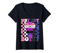 Womens Funny Genderfluid Gender Fluid Pride Flag LGBTQ Why Not Both V-Neck T-Shirt