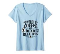 Women's Funny Genealogy Powered by Coffee and Dead Relatives V-Neck T-Shirt