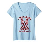 Womens Funny German Shepherd T-Shirt I Shep-Heard You Have Treats V-Neck T-Shirt
