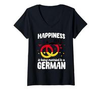 Womens Funny German Spouse Germany Marriage German Wife Husband V-Neck T-Shirt