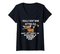 Womens Funny Getting Old Cat Humor Vintage Aging Body V-Neck T-Shirt