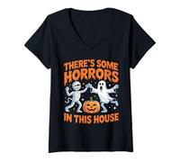Womens Funny Ghost Halloween Horrors in This House V-Neck T-Shirt