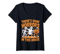 Womens Funny Ghost Halloween Horrors in This House V-Neck T-Shirt